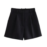 Solid Color High-Waist Pleated Casual Fashion Shorts In Summer-Outfit