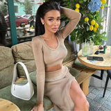 2022 Spring Autumn Knitted Sexy Women Dress Sets Casual Fashion Women's Suit With Long Sleeve Pullover Top & Split