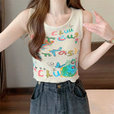 Fongt New Retro Small Vest Women Wear Chic Print Slime Sleeveless Knitting