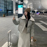 Cotton Clothes Winter 2024 New Fashion Cool Sense Locomotive Wind Plush Lapel Short PU Leather Coat Jacket Female-Outfit
