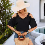 Women's Summer V-Neck Sleeve Sexy Off-The-Shoulder Chiffon-Outfit