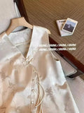 Chinese Style Inclined Cardigan Buckle Jacquard Satin Vest Women's 2024 Summer Fashion Retro Zen Blouse-Outfit