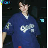 T Shirt Harajuku Baseball Men Women Embroidery Letters Print Bomber Tshirt Oversized Streetwear Outfits American