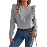 Fongt Shooting 2025 Autumn And Winter Elegant Solid Color Lotus Leaf Side Long-Sleeved Jacket Sweater Women's Clothing