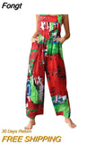 Women Casual Floral Print Strappy Dungarees Vintage Cotton Linen Loose Party Long Harem Overalls Rompers