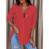 Fongt Explosion Autumn Simple Long Sleeve V-Neck Button Lady Shirt Shirt Woman