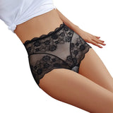 High Waist Elasticity Lace Sexy Panties Soft Seamless Women's Briefs Flowers Hollow Lingerie Big Size Female