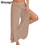 Wide Leg Pants Women Capris Solid Loose Bloomers Fitness Dance Wear Split Trousers Plus Size Pants Elastic