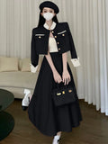 High Quality Small Fragrance Two Piece Set Women Short Jacket Coat + Long Skirt Suits Korean Elegant Fashion OL 2 Piece Sets-Outfit