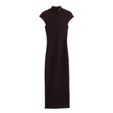 Spring Style Slim Dress With Thin Collar And Solid Color 4174308 600-Outfit