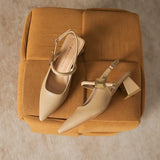 Fongt Slippers 2024 New French Beautiful Temperament Fairy Style With Skirt Pointed Thick And Word-Word Buckle