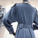 Top women casual solid color cowboy outwear fashion sashes office coat chic epaulet design long