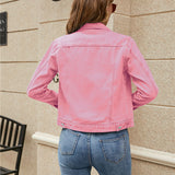 Women's Short Denim Jackets Fashion Female Casual Long Sleeve Lapel Solid Button Pocket Slim Jean Jacket Fall Winter