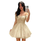 Fongt Women's Prom Evening Dress Short A Swing 2025 New Cocktail Party Shoulder Princess