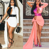 Women Sexy Color Patchwork Lace Up Mini Summer Dress Hollow Out Halter One Shoulder Long Sleeve Bodycon Club Party