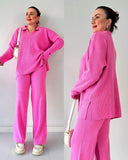 Fongt Autumn New Fashion Solid Color Loose Under The Pended Fork Knit Shirt Two Sets Of Women