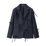 Fongt Homemade New Women's Oceanic 髫髫 Casual Bow Trim Blazer
