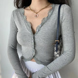 Winter V-Neck Knitted Cardigans Women Single Breasted Lace Loose Sweaters Female Casual Cardigan Soft Streetwear