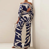 Fongt 2025 New Set Women's Printed Round-Neck Loose Bat Sleeves Wide Leg Trousers Fashion Set