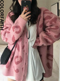 New 2022 Fashionable Elegant Button Cardigans Leopard Oversized Vintage Women's Autumn Winter Sweaters Tops