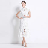 Fongt Sister Fan 2025 Round Collar Short-Sleeved Water-Soluble Lace Hollow Waist-To-Sleeves