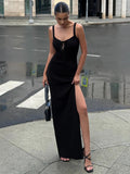 Fongt Cloth Forget French Sexy V-Neck Strap Sling Dress High Open Fork And Hip Long One-Step Skirt