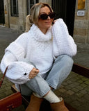 Women Solid Knit Turtlrneck Sweater Casual Oversize Lantern Long Sleeve Pullover 2023 Autumn Winter Slit Thick Warm Top