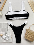 Fongt Bikini Bikini Black And White Contrast Color Sexy Wipe Breast Split Swimsuit D801K-Outfit
