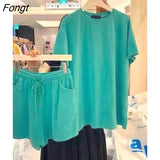 Summer New Leisure Sports Suit Women's Loose Solid Color Fashion Short Sleeve T-shirt Shorts Two-piece Set Women's