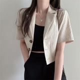 Fongt Version Of The Solid Color Short-Sleeved Cotton Tice Small Suit Woman 2025 Spring And Summer New Leisure Temperament Short Suit Coat