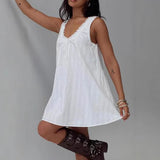 Fongt New Spring And Summer Sexy Lace Spliced Bow Vest Doll Dress
