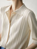 Women's T-shirt Solid Slim Casual Turn-down Collar Short Sleeve Knit Tops Temperament Elegant T-shirts for Women Summer