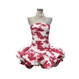 Organ Press Folding Bubble Irregular Dress With Tective Tset Skirt Short Body Playful Cloud Flower