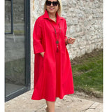 Fongt Step Into The New Long Shirt Solid Temperament Commute Simple Over-Collared Cardigan Dress
