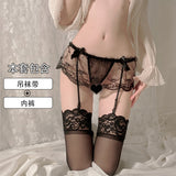 Sex Lingerie Sexy Embroidery Perspective Lace Garter Stockings Tongs Set Seduction