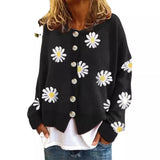 Fongt 2023 Autumn / Winter Sweater Women's Small Autumn Chrysanthemum Embroidery Needle Knitting Cardigan Women's