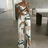 Fongt New Women's Fashion Temperament Elegant Commuter Print Broad-Legged Women's Jumpsuits