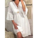 Fongt Lace Dress In Spring 2025 V-Neck Lace Sleeve Dress