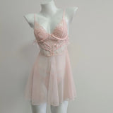 Fongt High-End Lace Pajamas Women Efflue Pure Desire To See The Mesh Sexy Elegant With Tdding Pajart Skirt