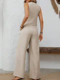 Fongt Women's Summer Two Sets Of Buttons And Two Sets Of Short Vests And Wide-Legged Pants
