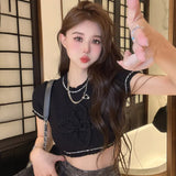 O Neck Korean version Short-Sleeved T-Shirt Women's Knited T Shirt-Outfit