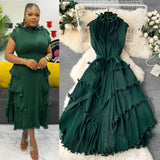 Fongt Three-Home Folded Dress Dress Wooden Ear Long Heavy Industry Pressure Folds High-End Exquisite Dress Woman