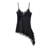 Fongt New Women's Collection Of Lace Asymmetrical Leisure Sling Mini Dress