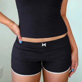 Simple Lace Shorts Ins Trend Low Waist Tight Solid Color Summer Fresh Casual Pants 2024-Outfit