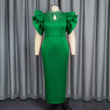 Fongt Summer New Sexy Hollow Half-High Collar Dress Party Dinner Nail Beads High Waist Dress Dress