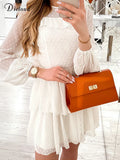 Summer White Dresses For Women 2022 Elegant Dot Long Sleeve Cascading Ruffle Party Dress Sweet Holiday Girl Vestido