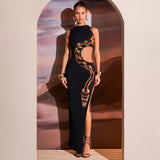 Fongt Women's Wear Summer 2024 New Sleeveless Sexy Slim Slit Dress Hollow-Out Dress Dress-Outfit