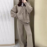 Fongt 2025 New Women's Languiled Collar Knitted Trousers Two-Set
