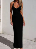 Fongt Beach Hoodie Hanging Neck Sexy Low Chest Bare Back Knitted Long Sunscreen Skirt