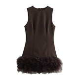 Fongt And Winter New Sleeve Mesh Splicing Sleeveless Mini Dress 4661289